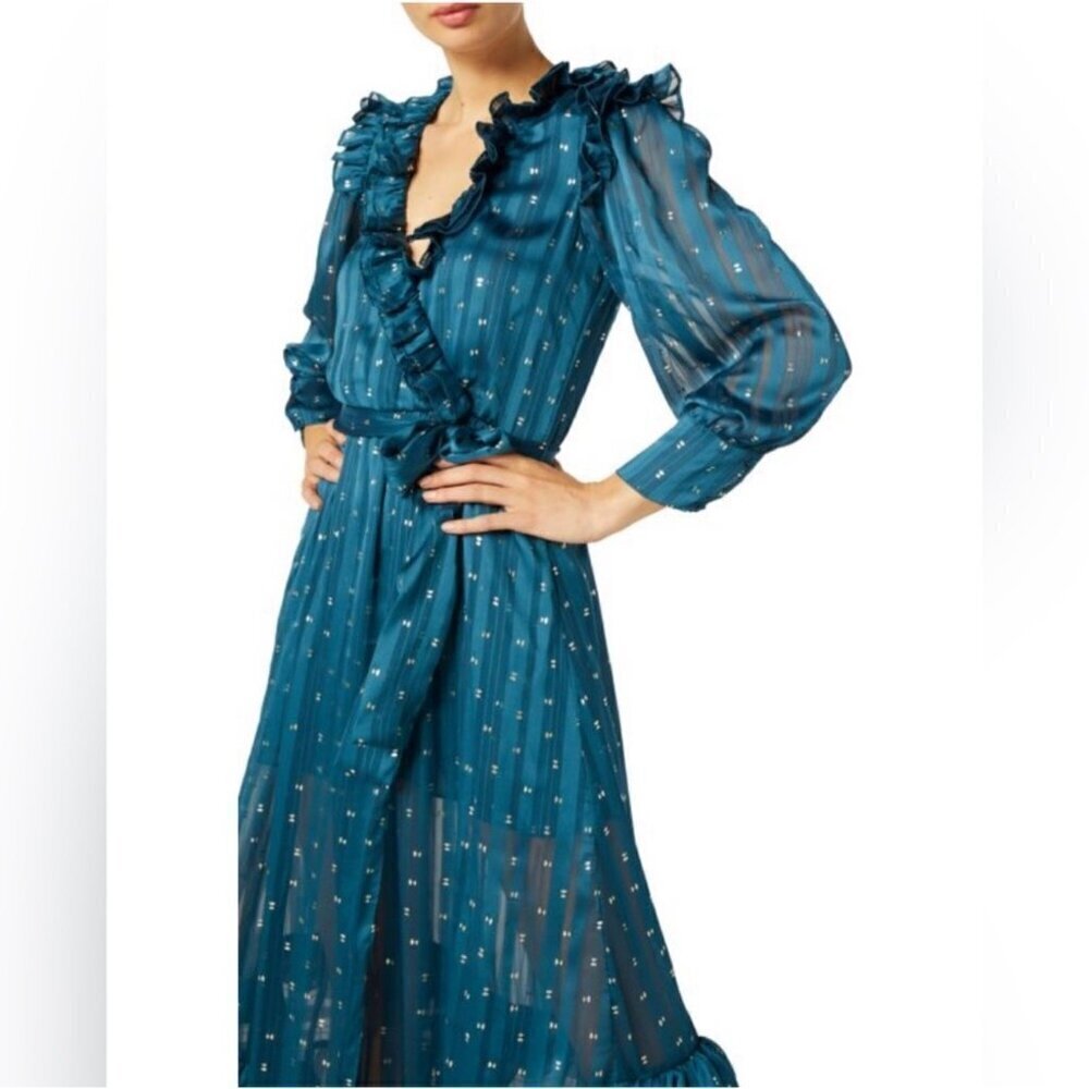 MISA LOS ANGELES Midi Dress‎ Teal Blue Wrap Style Gabriella Size S Fits M